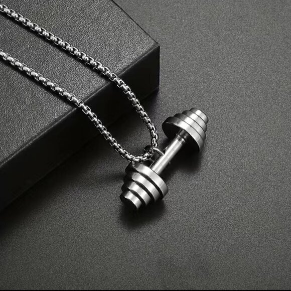 Dumbbell Tapered Weights Pendant and Necklace Stainless Steel (#846) - Picture 7 of 7